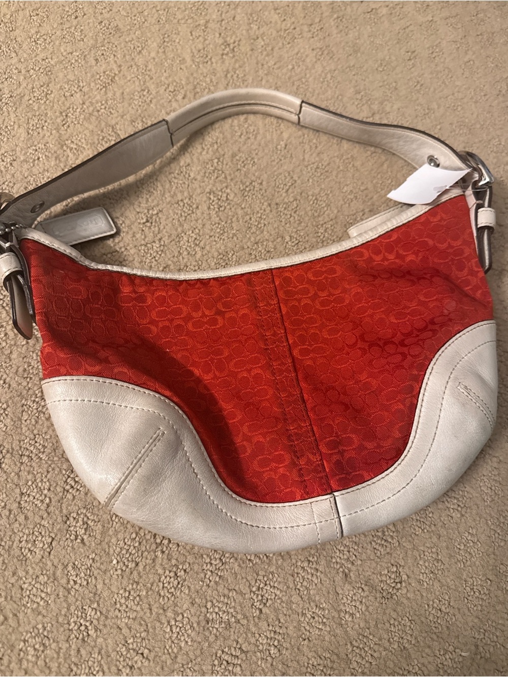 Coach Red Canvas and White Leather Shoulder Bag
